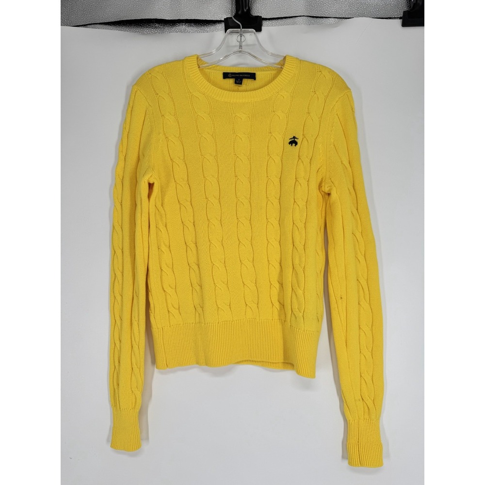 Brooks Brothers Sweater Womens Small Yellow Cable Knit Logo Crewneck Pullover